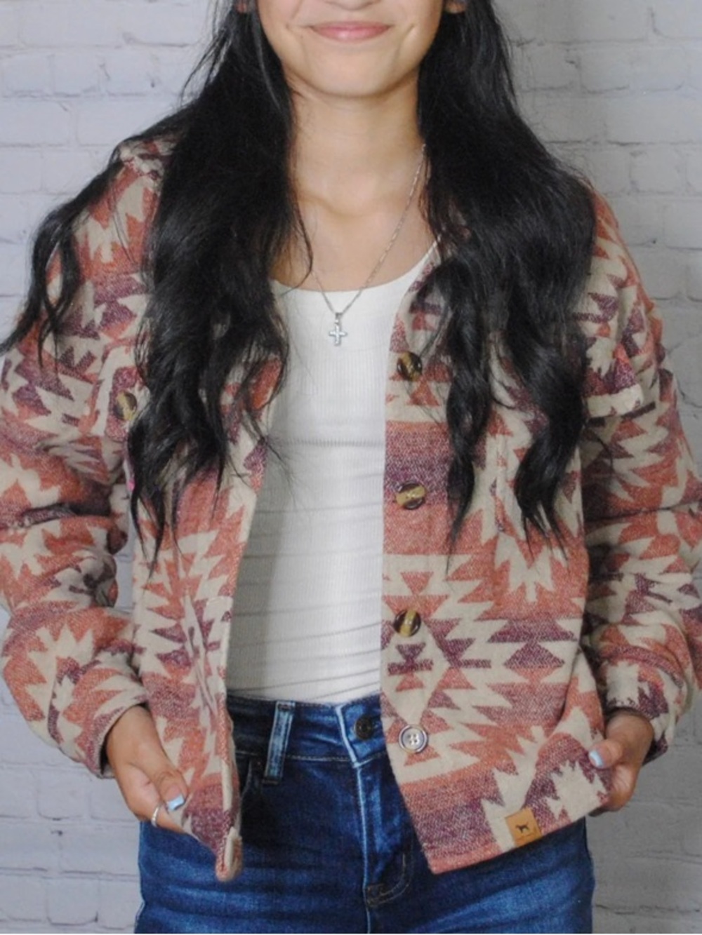 Simply Southern Navaho Cider Aztec Patterned Cropped Jacket.‎ Size Small.